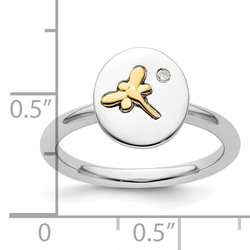 14K/silver Bicolor Sterlingsilber & 14K Libelle Stapelbar Expressions Diamant Ring