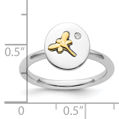 14K/silver Bicolor Sterlingsilber & 14K Libelle Stapelbar Expressions Diamant Ring