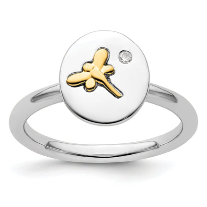 14K/silver Bicolor Sterlingsilber & 14K Libelle Stapelbar Expressions Diamant Ring