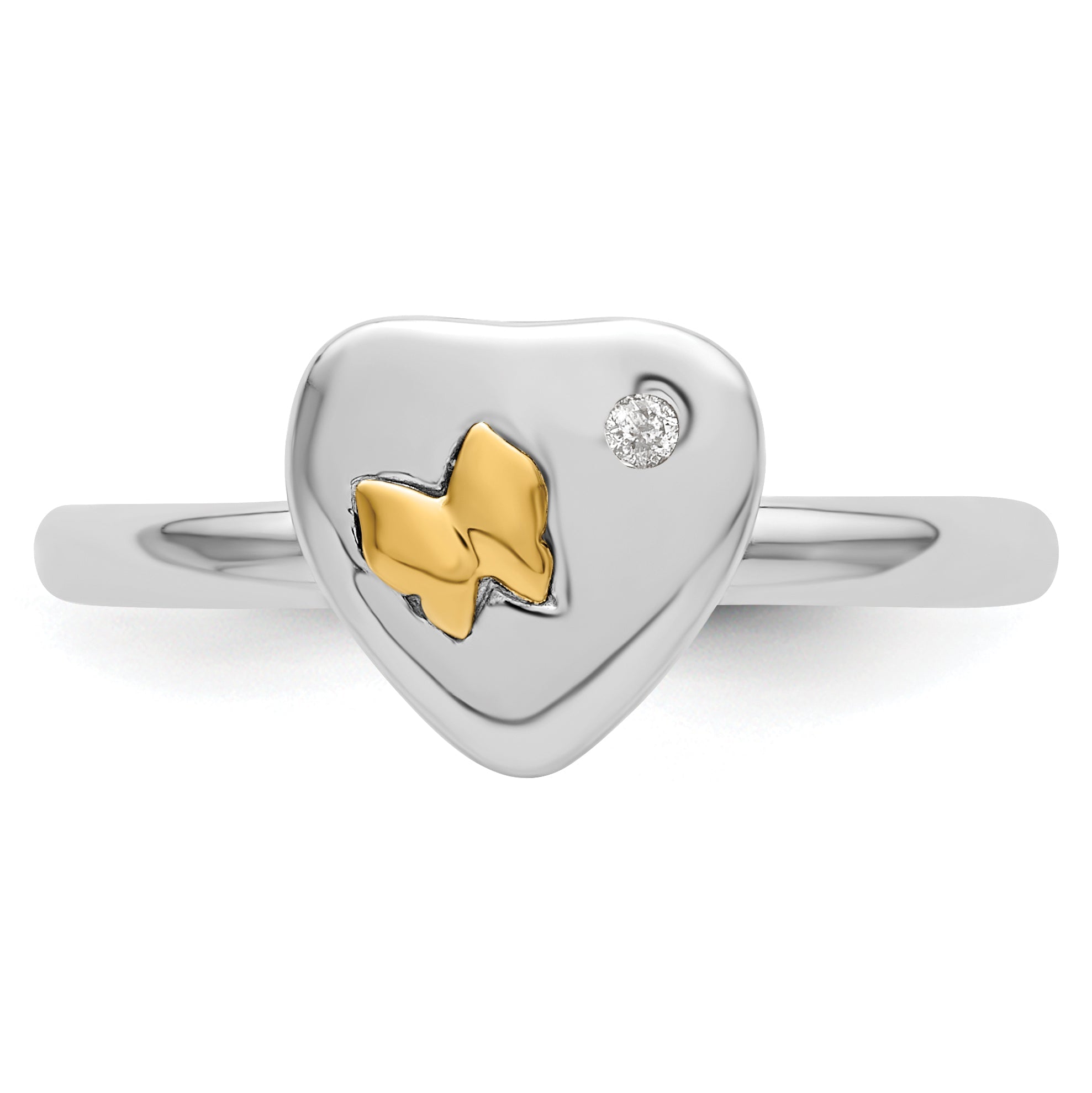 14K/silver Bicolor Sterlingsilber & 14K Schmetterling Stapelbar Expressions Diamant Ring