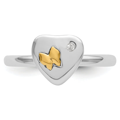 14K/silver Bicolor Sterlingsilber & 14K Schmetterling Stapelbar Expressions Diamant Ring