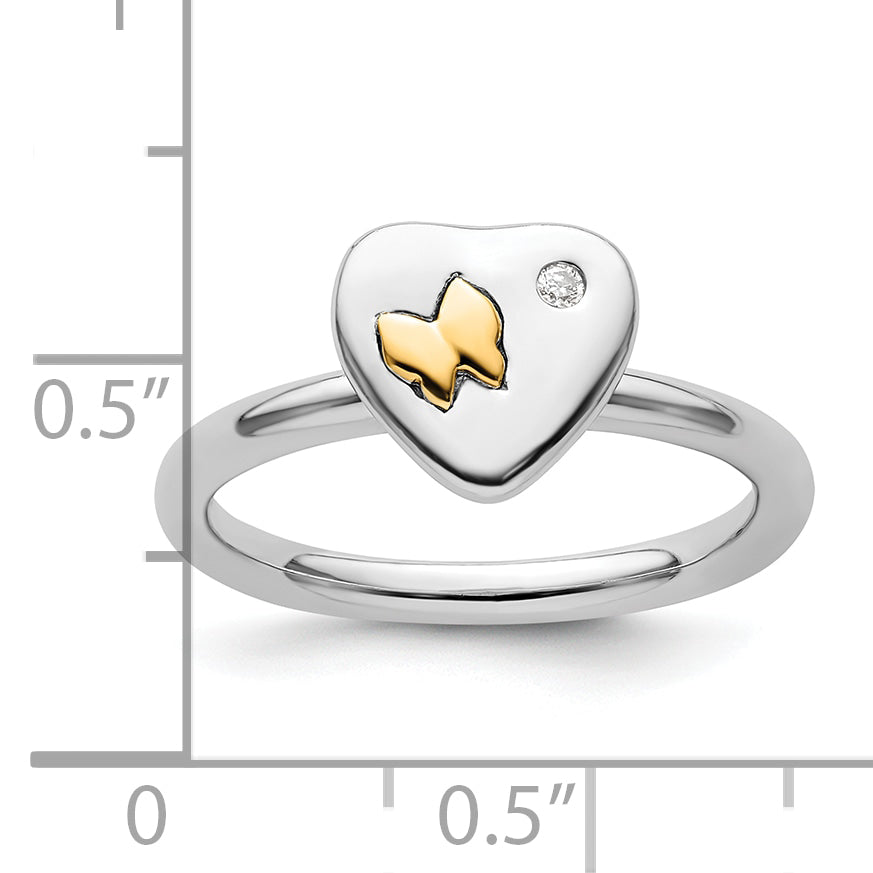 14K/silver Bicolor Sterlingsilber & 14K Schmetterling Stapelbar Expressions Diamant Ring