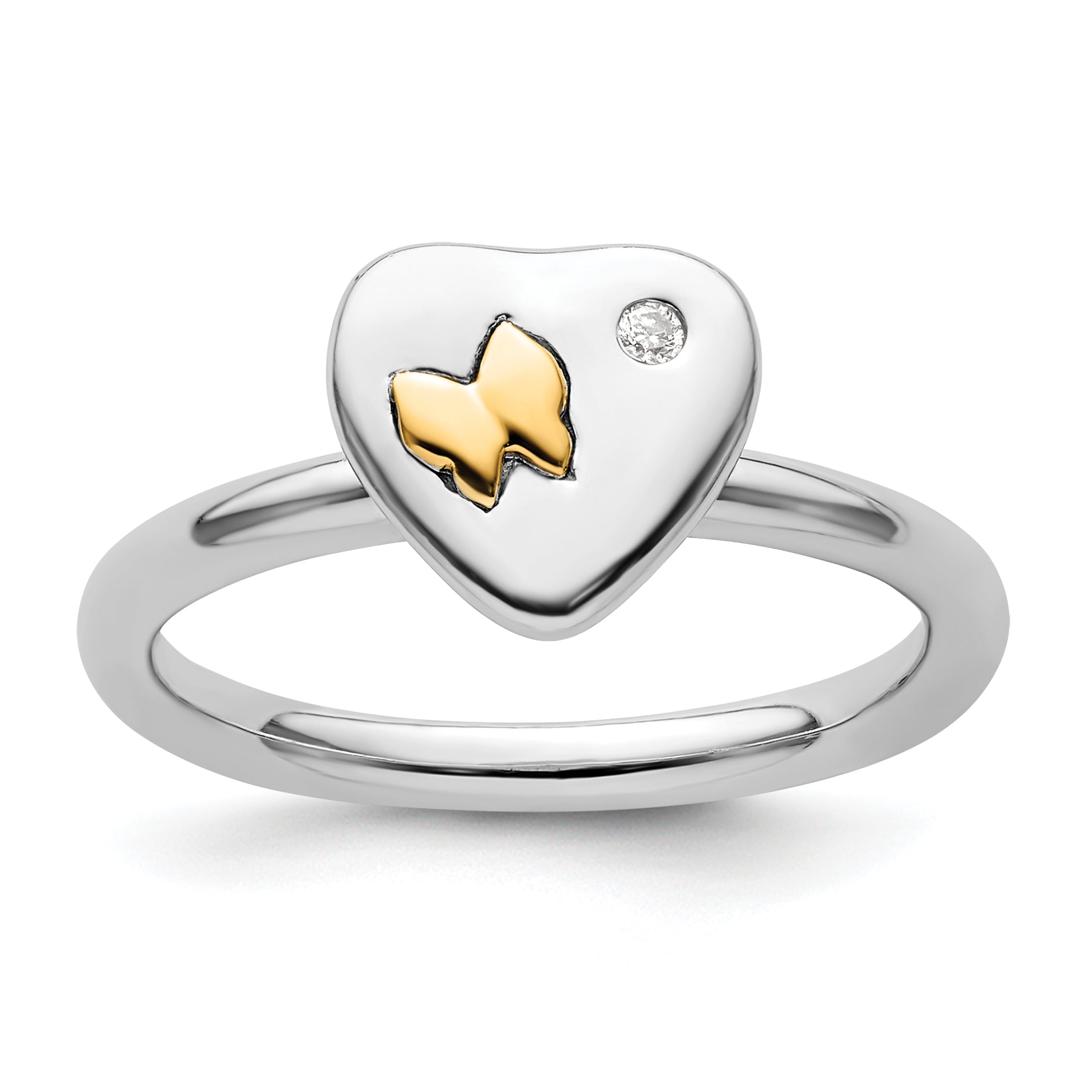 14K/silver Bicolor Sterlingsilber & 14K Schmetterling Stapelbar Expressions Diamant Ring