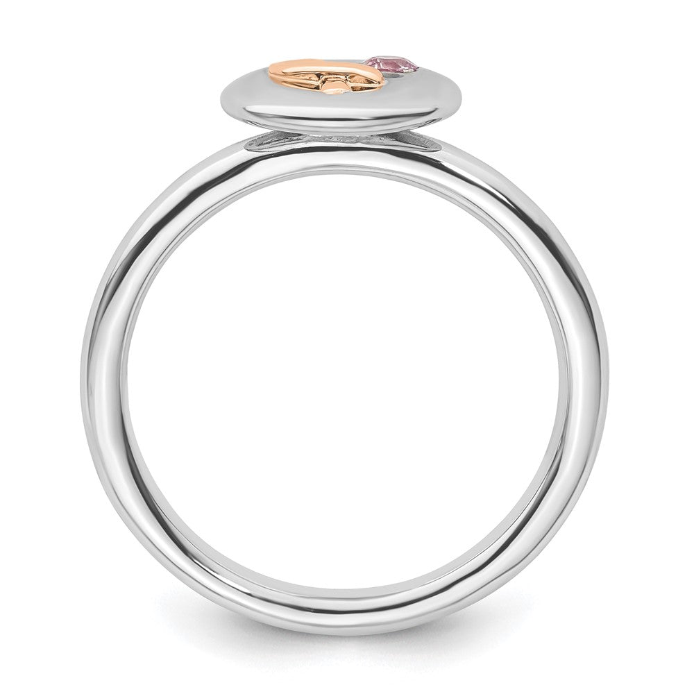 Sterlingsilber Stapelbar Expressions 14K Rose Schleife Rosa Saphir Ring (size 6 Nur)