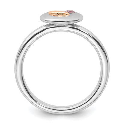 Sterlingsilber Stapelbar Expressions 14K Rose Schleife Rosa Saphir Ring (size 6 Nur)