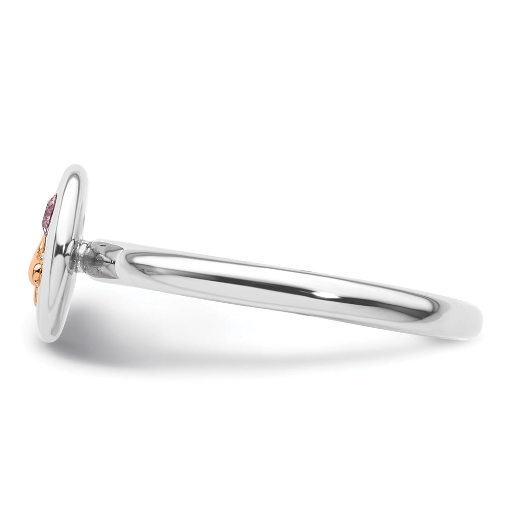 Sterlingsilber Stapelbar Expressions 14K Rose Schleife Rosa Saphir Ring (size 6 Nur)