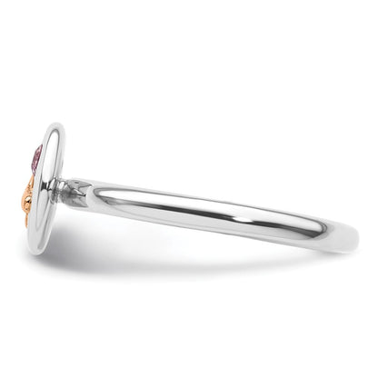 Sterlingsilber Stapelbar Expressions 14K Rose Schleife Rosa Saphir Ring (size 6 Nur)