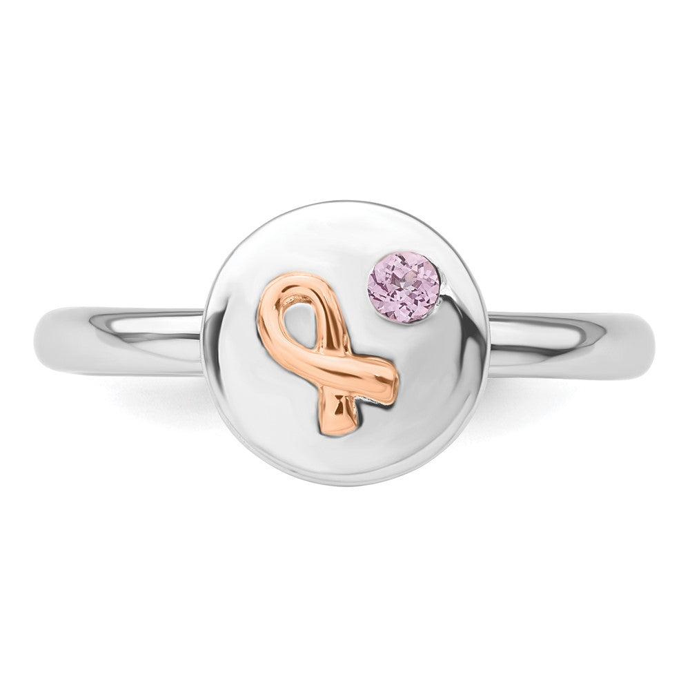 Sterlingsilber Stapelbar Expressions 14K Rose Schleife Rosa Saphir Ring (size 6 Nur)