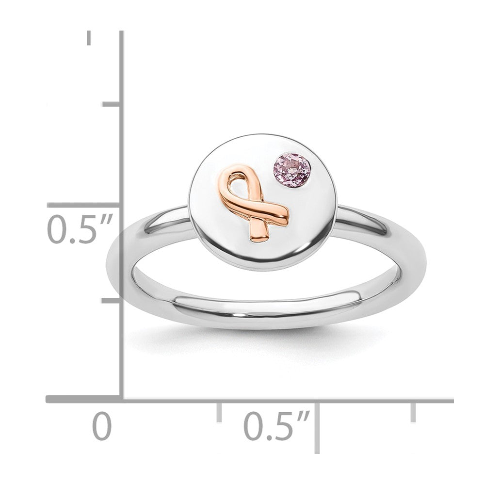 Sterlingsilber Stapelbar Expressions 14K Rose Schleife Rosa Saphir Ring (size 6 Nur)