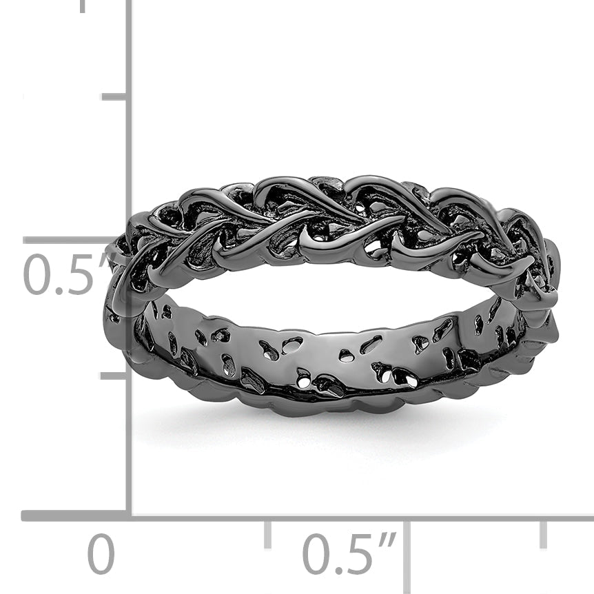 Sterlingsilber Stapelbar Expressions Schwarz Beschichtet Carved