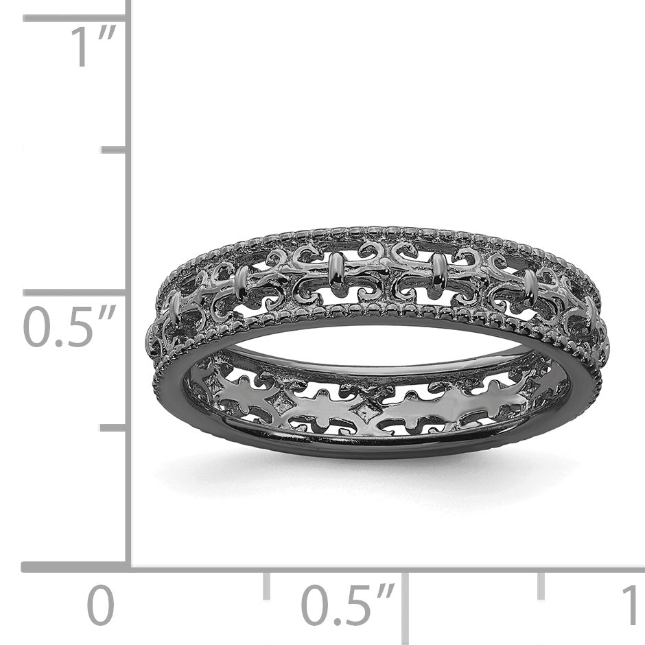 Sterlingsilber Stapelbar Expressions Schwarz Beschichtet Carved Ring