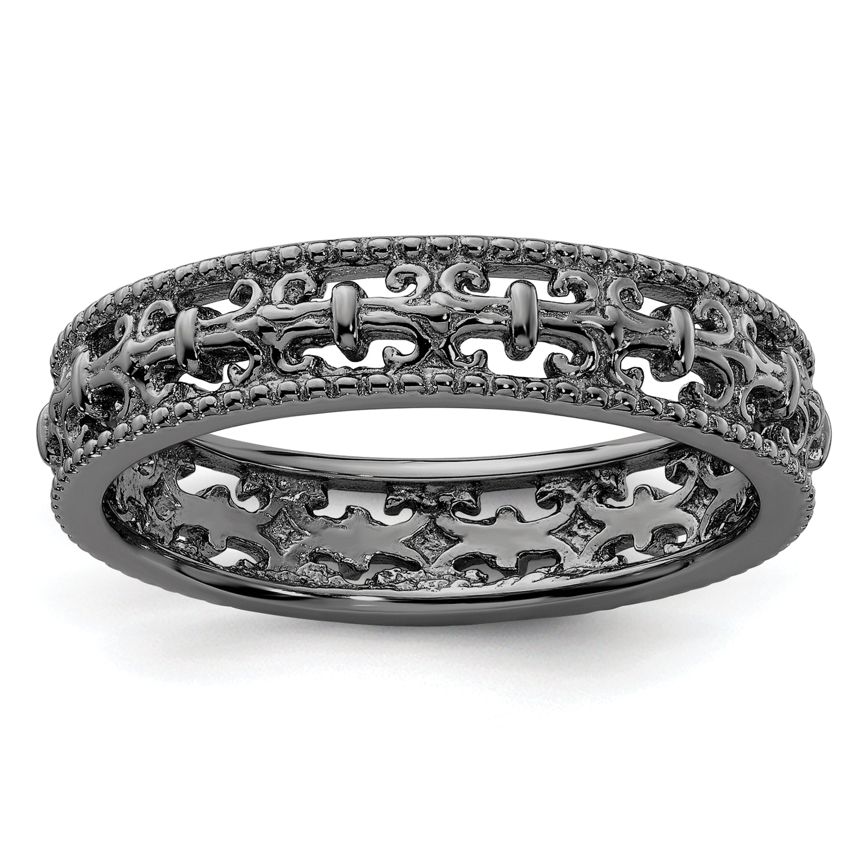 Sterlingsilber Stapelbar Expressions Schwarz Beschichtet Carved Ring