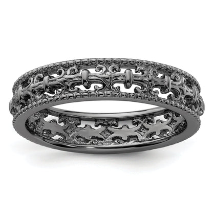 Sterlingsilber Stapelbar Expressions Schwarz Beschichtet Carved Ring