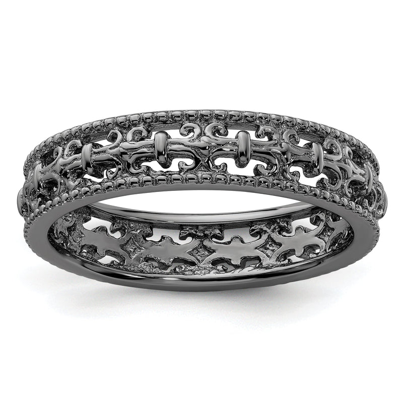 Sterlingsilber Stapelbar Expressions Schwarz Beschichtet Carved Ring