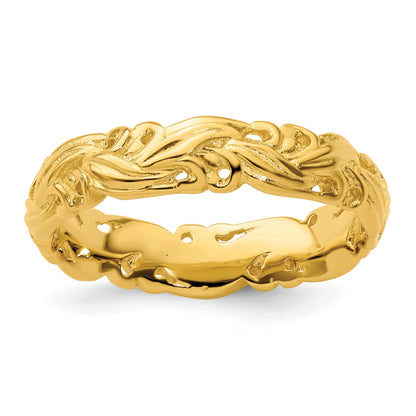 Sterlingsilber Stapelbar Expressions Vergoldet Carved Ring