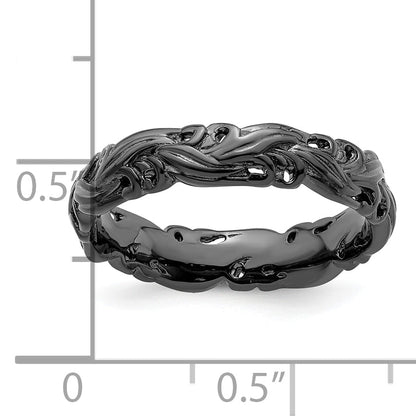 Sterlingsilber Stapelbar Expressions Schwarz Beschichtet Carved Ring