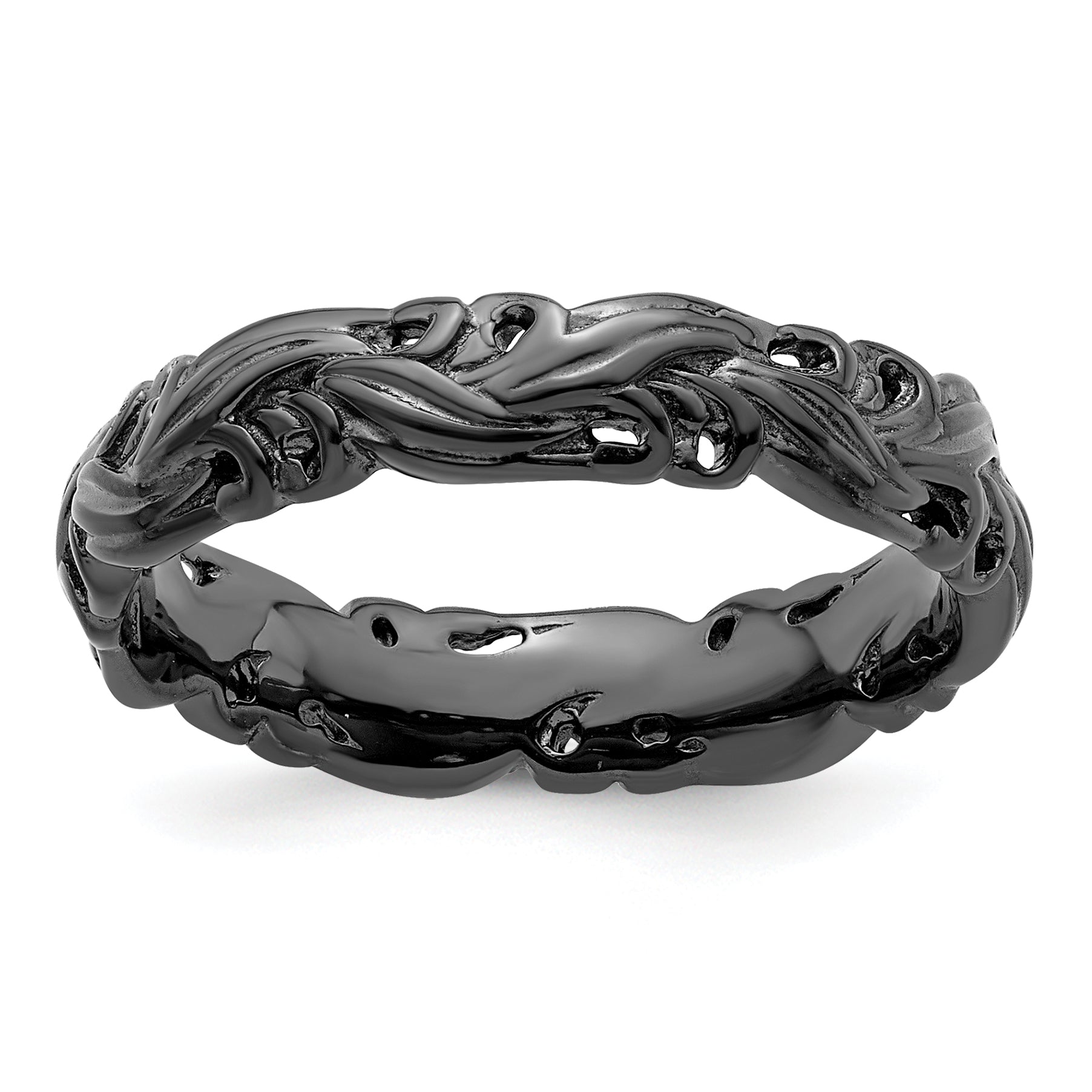 Sterlingsilber Stapelbar Expressions Schwarz Beschichtet Carved Ring