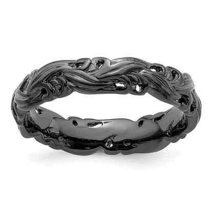 Sterlingsilber Stapelbar Expressions Schwarz Beschichtet Carved Ring