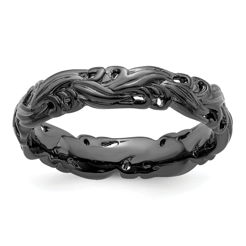 Sterlingsilber Stapelbar Expressions Schwarz Beschichtet Carved Ring