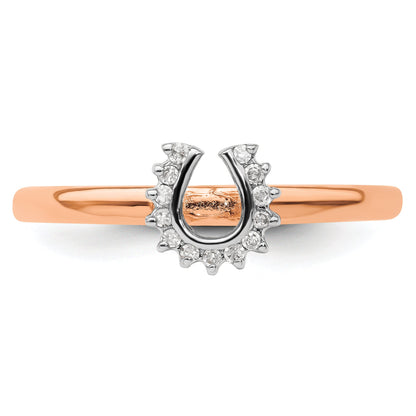 Sterlingsilber Stapelbar Expressions Rosa Beschichtet Diamant. Hufeisen Ring