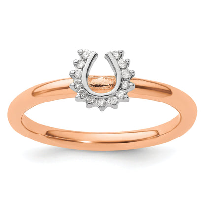 Sterlingsilber Stapelbar Expressions Rosa Beschichtet Diamant. Hufeisen Ring