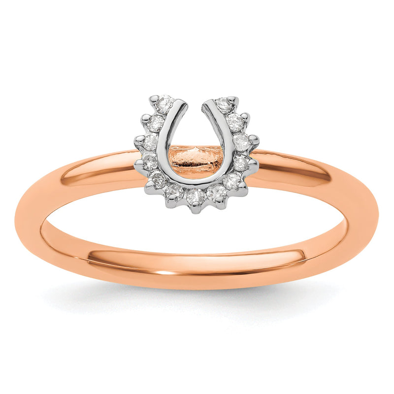 Sterlingsilber Stapelbar Expressions Rosa Beschichtet Diamant. Hufeisen Ring