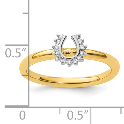 Sterlingsilber Stapelbar Expressions Gelb Beschichtet Diamant. Hufeisen Ring