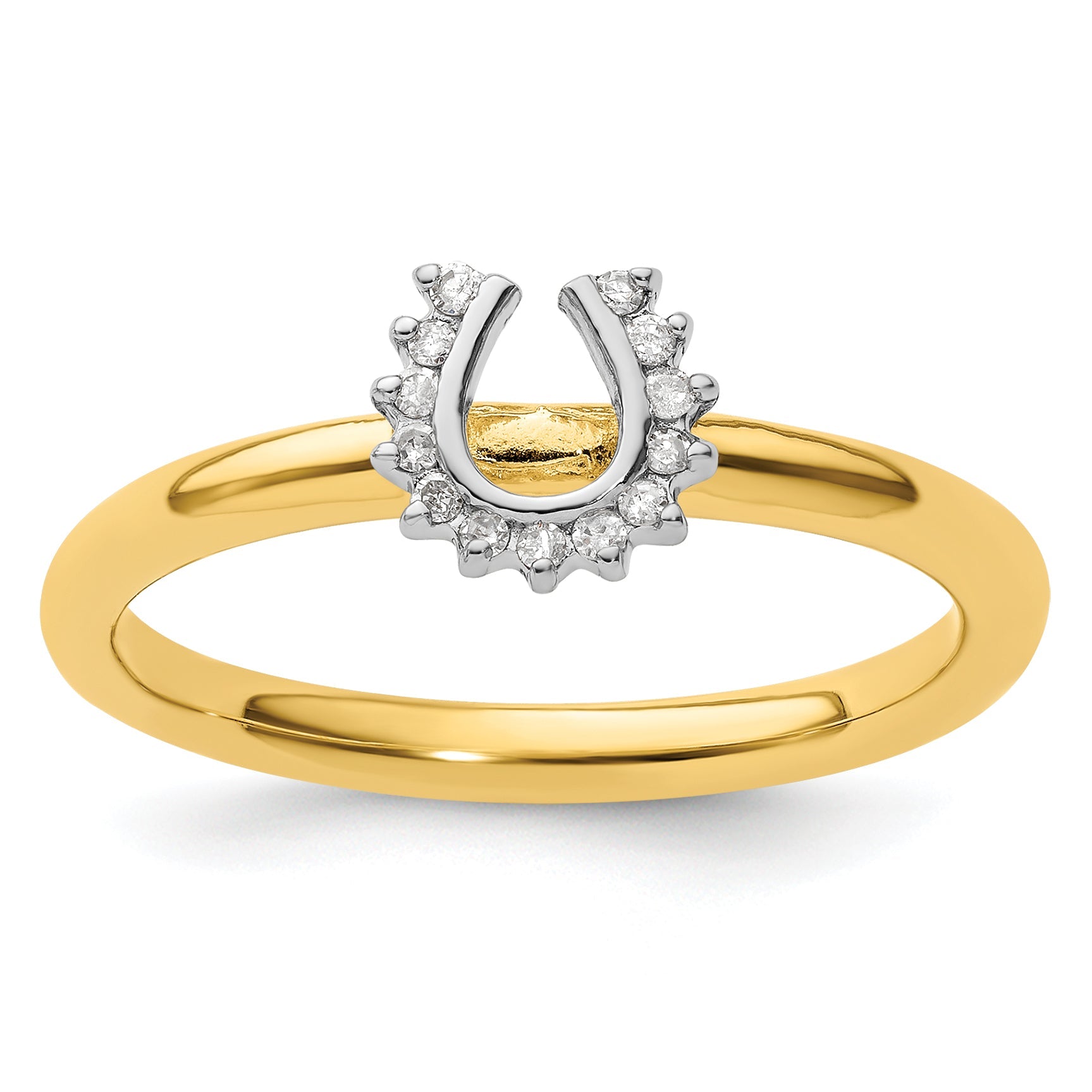 Sterlingsilber Stapelbar Expressions Gelb Beschichtet Diamant. Hufeisen Ring