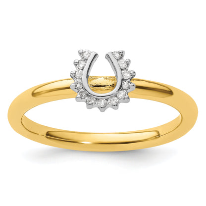 Sterlingsilber Stapelbar Expressions Gelb Beschichtet Diamant. Hufeisen Ring