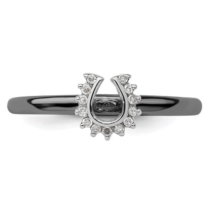Sterlingsilber Stapelbar Expressions Schwarz Beschichtet Diamant. Hufeisen Ring