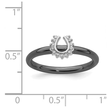 Sterlingsilber Stapelbar Expressions Schwarz Beschichtet Diamant. Hufeisen Ring