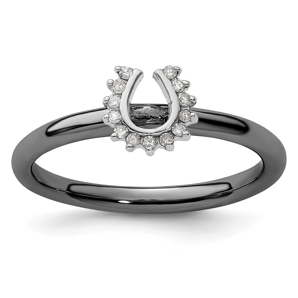 Sterlingsilber Stapelbar Expressions Schwarz Beschichtet Diamant. Hufeisen Ring