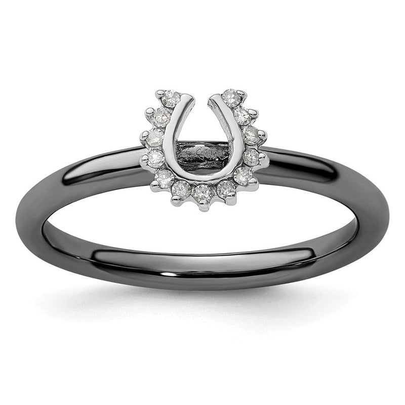 Sterlingsilber Stapelbar Expressions Schwarz Beschichtet Diamant. Hufeisen Ring