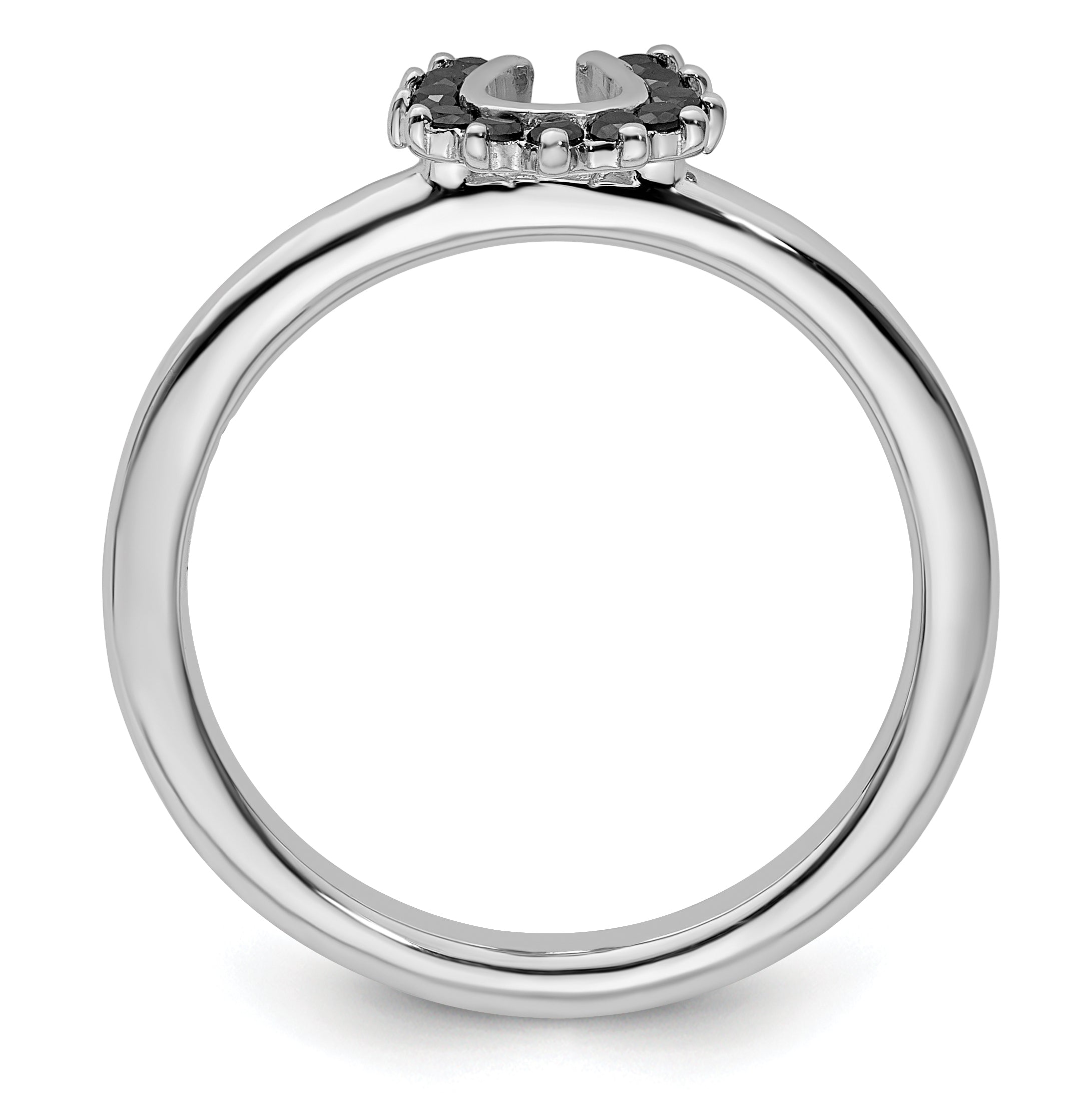 Sterlingsilber Stapelbar Expressions Rhodium Schwarz Diamant. Hufeisen Ring