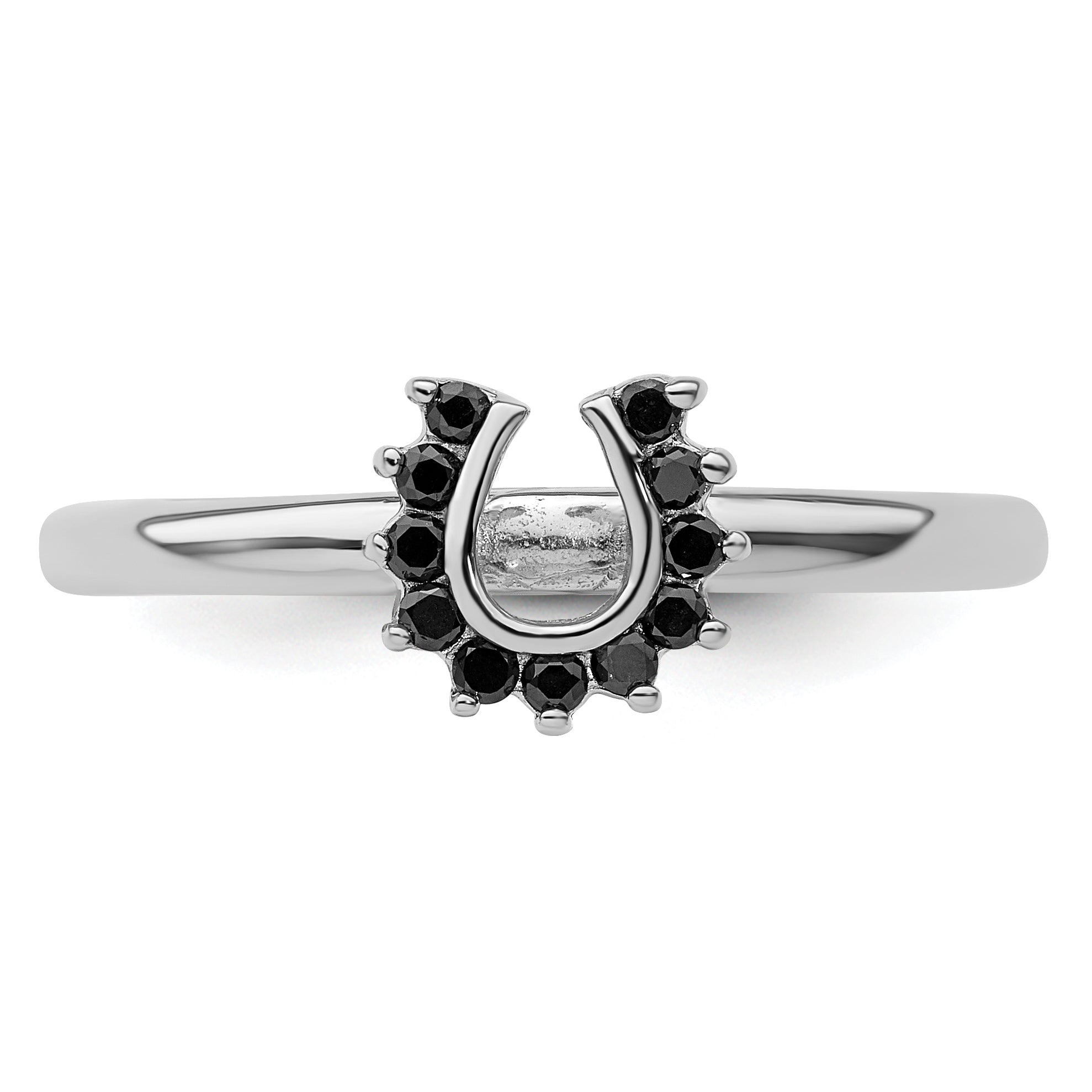 Sterlingsilber Stapelbar Expressions Rhodium Schwarz Diamant. Hufeisen Ring