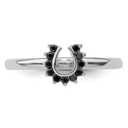 Sterlingsilber Stapelbar Expressions Rhodium Schwarz Diamant. Hufeisen Ring