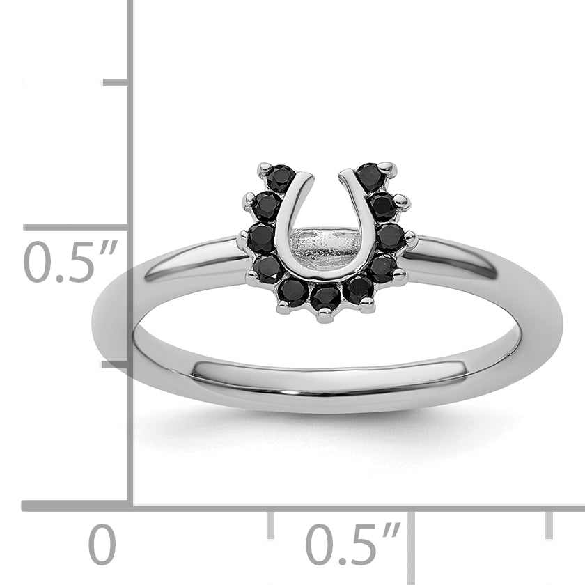Sterlingsilber Stapelbar Expressions Rhodium Schwarz Diamant. Hufeisen Ring