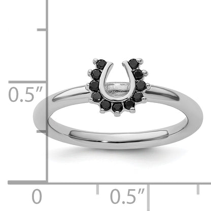 Sterlingsilber Stapelbar Expressions Rhodium Schwarz Diamant. Hufeisen Ring
