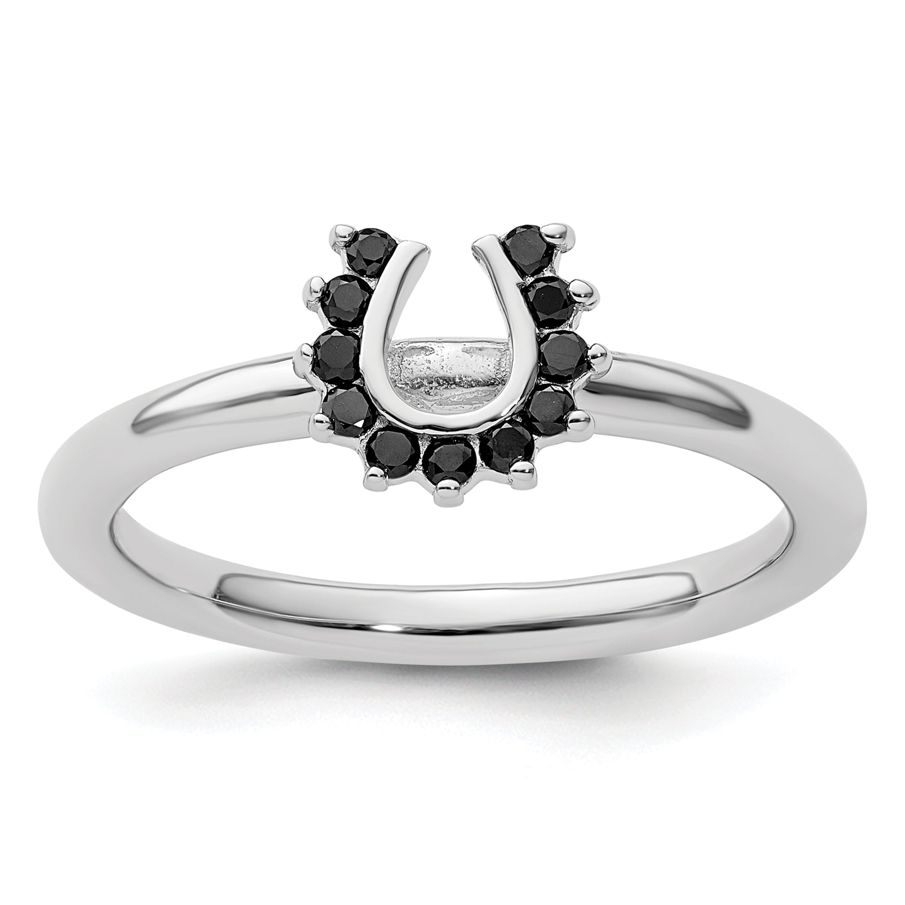 Sterlingsilber Stapelbar Expressions Rhodium Schwarz Diamant. Hufeisen Ring