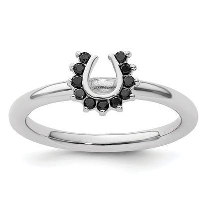 Sterlingsilber Stapelbar Expressions Rhodium Schwarz Diamant. Hufeisen Ring
