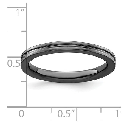 Sterlingsilber Stapelbar Expressions Schwarz Beschichtet Gerillt Ring