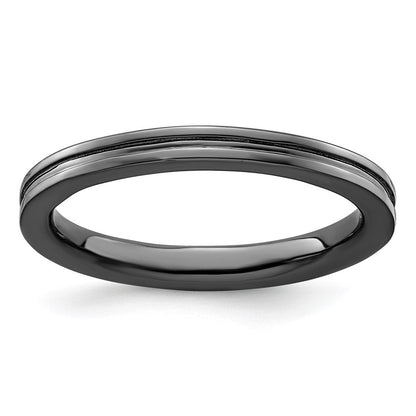 Sterlingsilber Stapelbar Expressions Schwarz Beschichtet Gerillt Ring