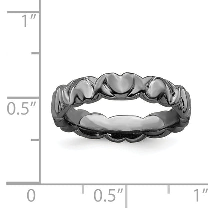 Sterlingsilber Stapelbar Expressions Schwarz Beschichtet Herzen Ring