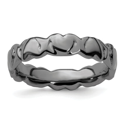 Sterlingsilber Stapelbar Expressions Schwarz Beschichtet Herzen Ring