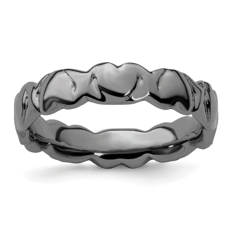 Sterlingsilber Stapelbar Expressions Schwarz Beschichtet Herzen Ring