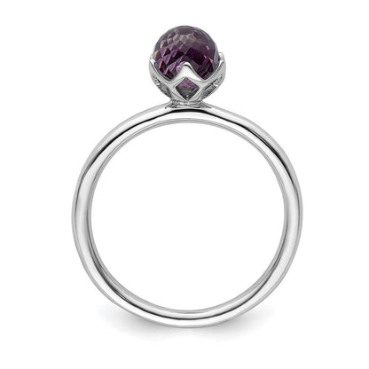 Sterlingsilber Stapelbar Expressions Amethyst Briolette Ring (size 7 Nur)