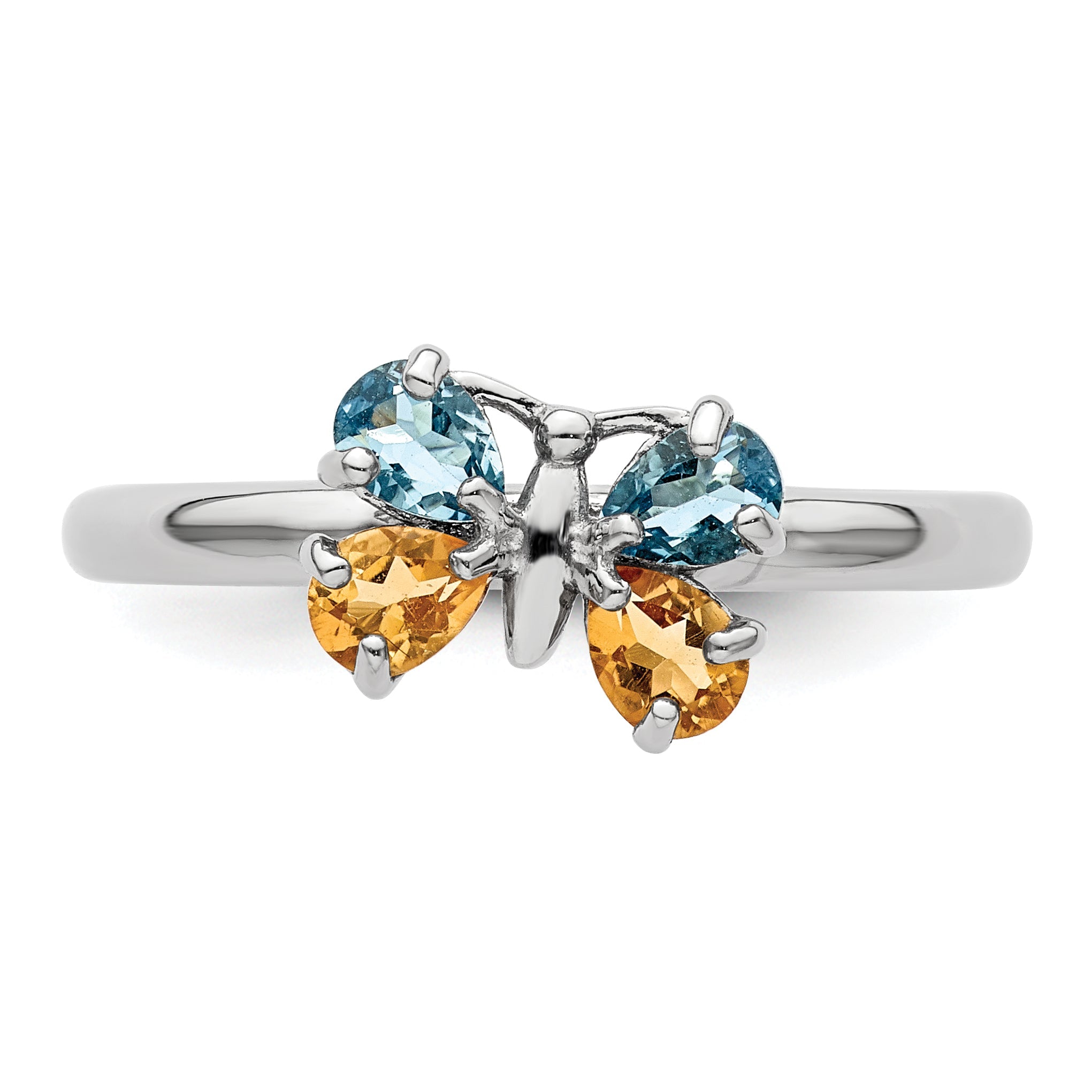 Sterlingsilber Stapelbar Expressions Blautopas & Citrin Schmetterling Ring