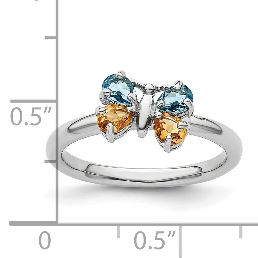 Sterlingsilber Stapelbar Expressions Blautopas & Citrin Schmetterling Ring