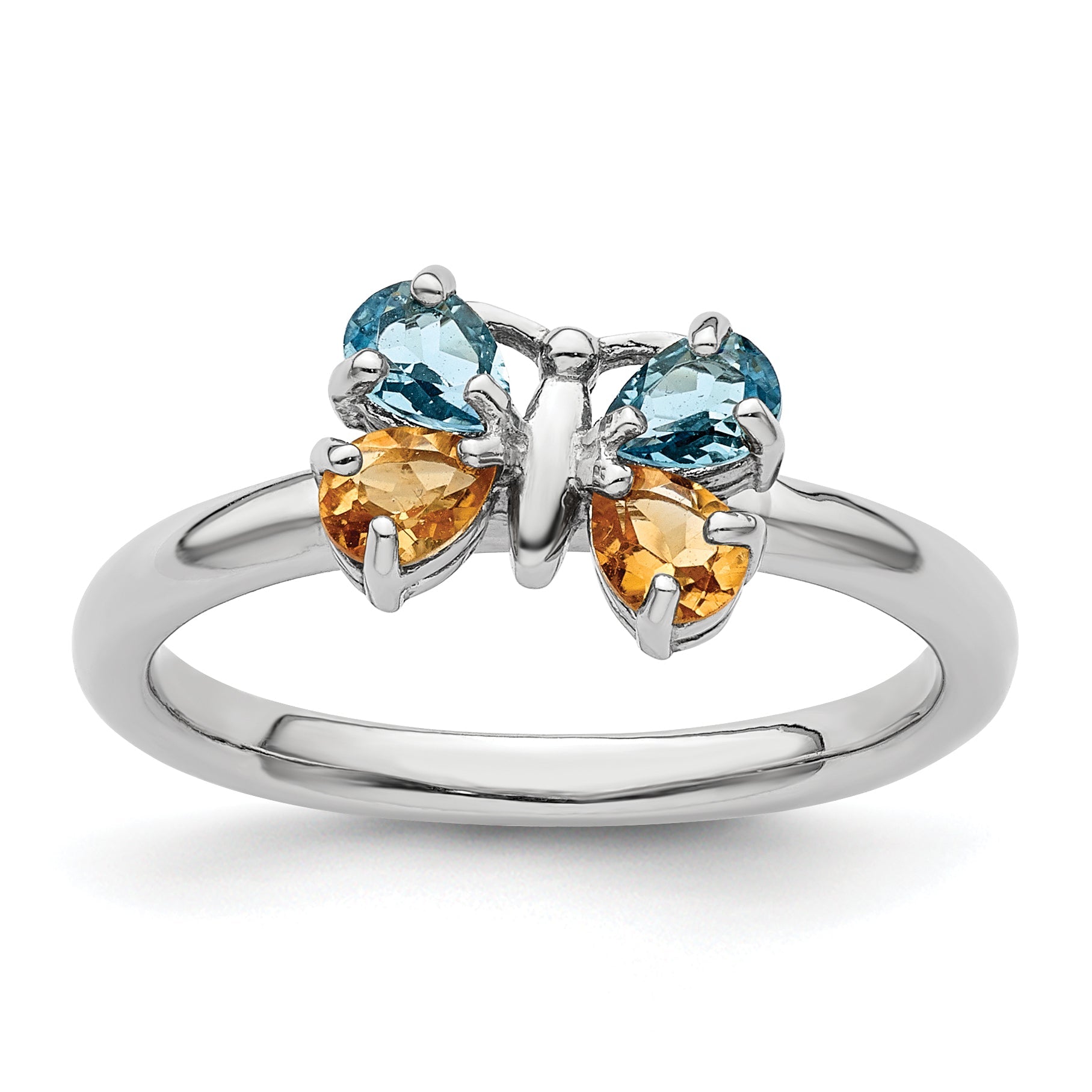 Sterlingsilber Stapelbar Expressions Blautopas & Citrin Schmetterling Ring