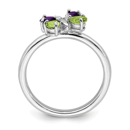 Sterlingsilber Stapelbar Expressions Amethyst & Peridot Schmetterling Ring